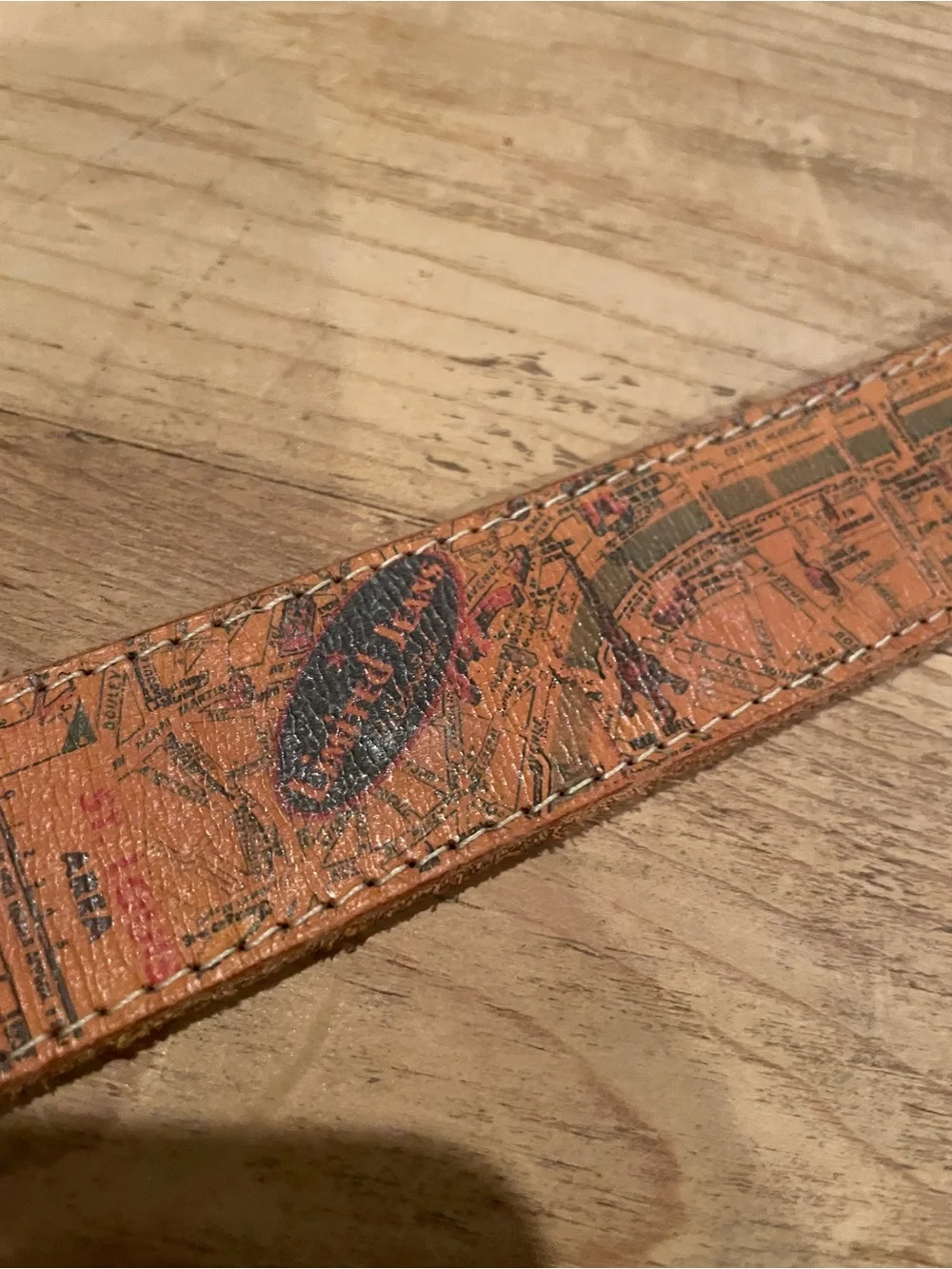The Limited VTG Milano Map Stamp graphic leather Unique Travel belt M